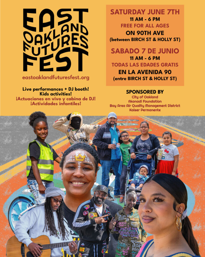 EOFF is Saturday June 7, 2025 11am to 6pm on 90th Avenue. Event is free. Check eastoaklandfuturesfest.org for more information.